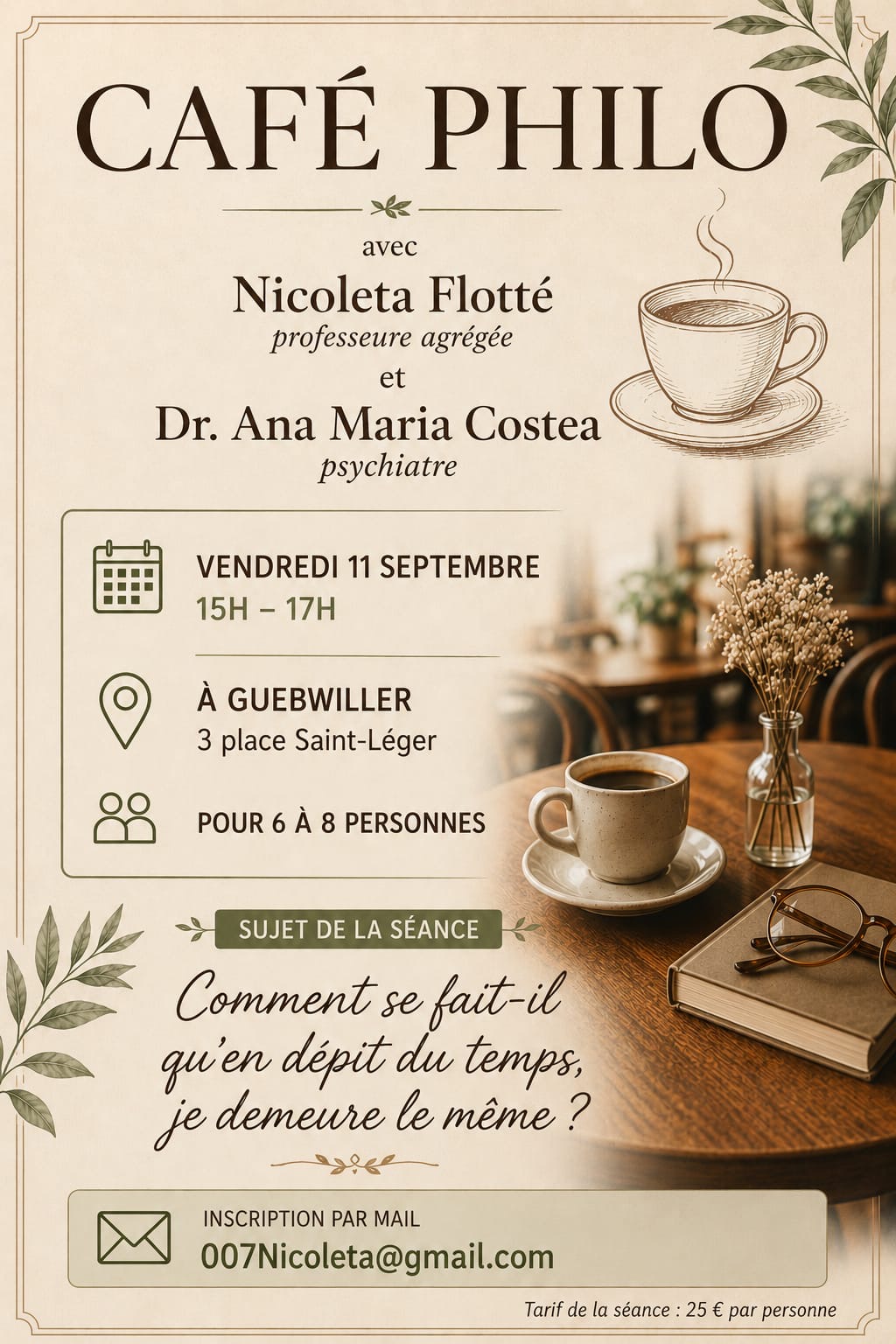 Affiche du Café Philo du vendredi 11 septembre, de 15h à 17h, à Guebwiller