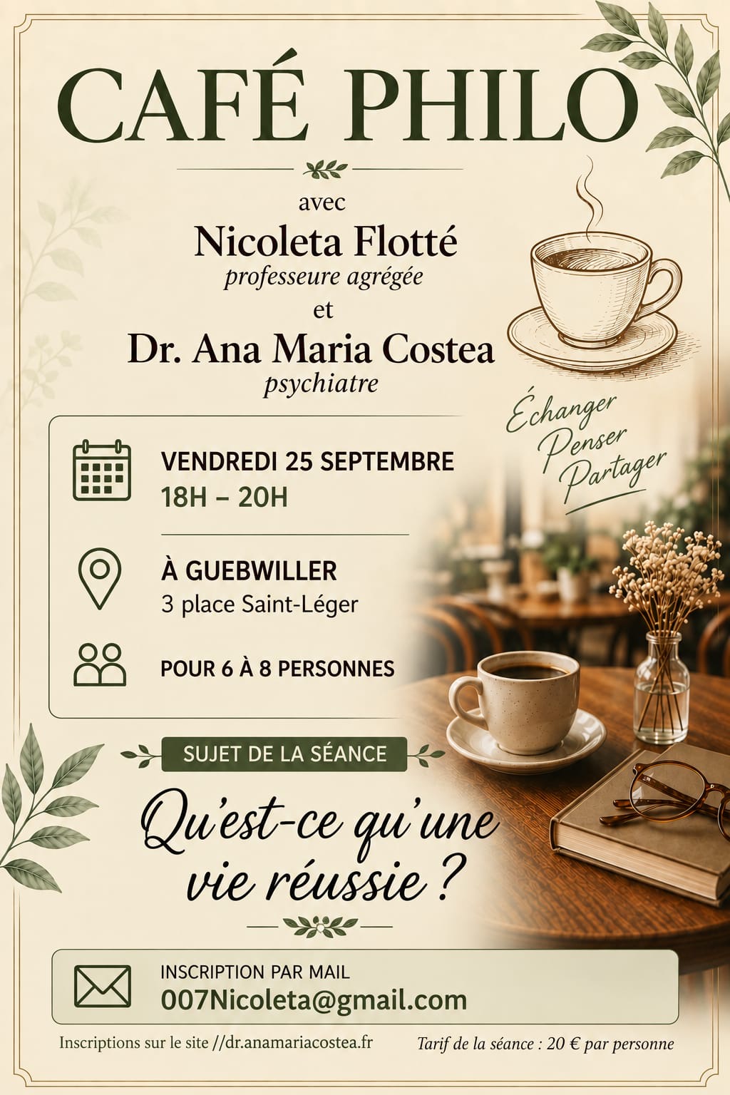 Affiche du Café Philo du vendredi 25 septembre, de 18h à 20h, à Guebwiller